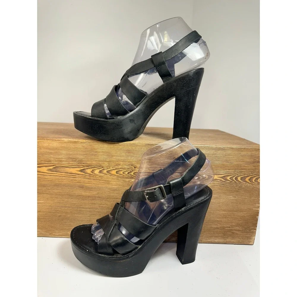 MIA Platform Heels Womens 7M Black Leather Strappy Chunky Platform Y2K Coquette
